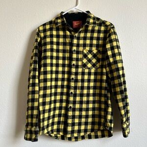 Uniqlo Men's Yellow and Black Buffalo Check Plaid Flannel | 100% cotton